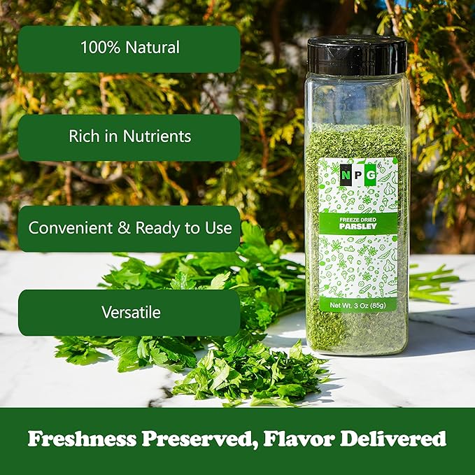 NPG Freeze-Dried Parsley Flakes 3 Oz, Dehydrated Chopped Parsley for Cooking, Soups, Pasta, and