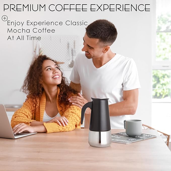 Mixpresso Black 6 Cup Greca Stovetop Espresso Pot 300ml/10oz, Moka Pot with Coffee Percolator