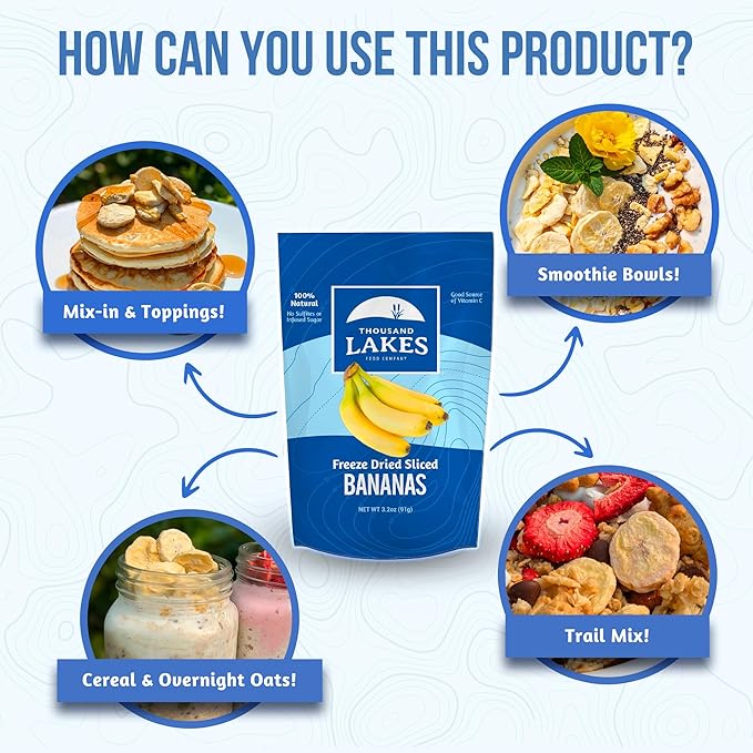 Thousand Lakes Freeze Dried Fruit - Sliced Bananas 2-pack 3.2 ounces (6.4 ounces total) | No Sugar