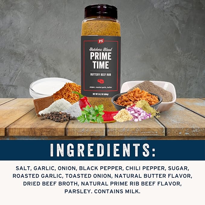 PS Seasoning Prime Time Butchers Blend - Buttery Garlic and Herb BBQ Seasoning & Beef Rub for
