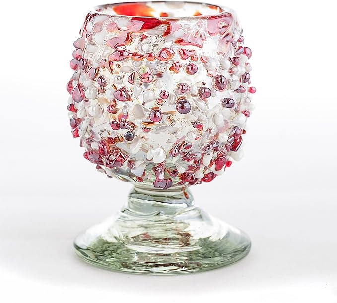 Authentic Mexican Tequila Shot Glasses (Set of 4) - Hand Blown 2oz Mini Snifters - Festive Red &