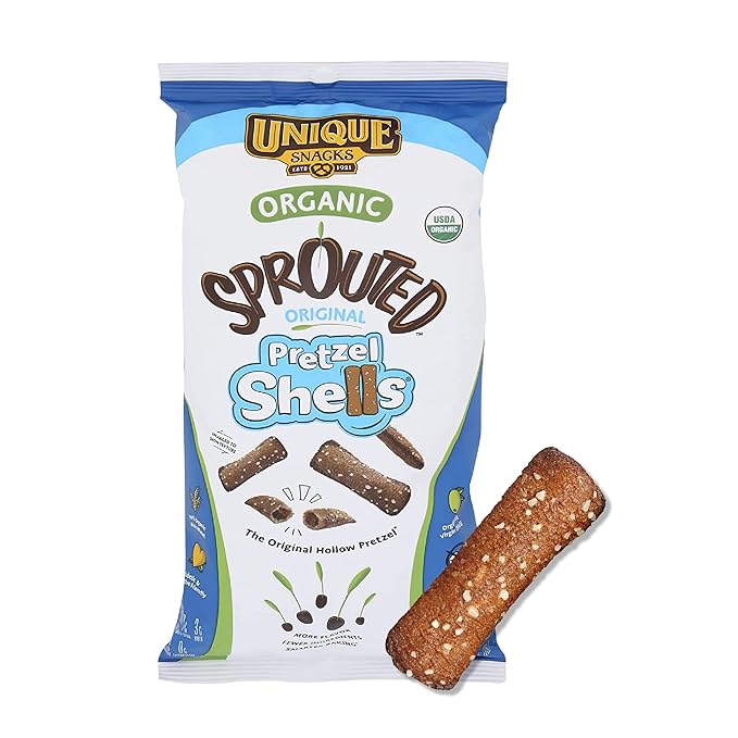Unique Snacks Sprouted Pretzel Shells, Delicious Homestyle Baked Snack Bag, Vegan, OU Kosher, and
