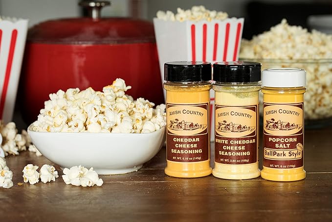 Amish Country Popcorn | BallPark Style Buttersalt - 5.5 oz, Cheddar Cheese - 4.7 oz & White Cheddar