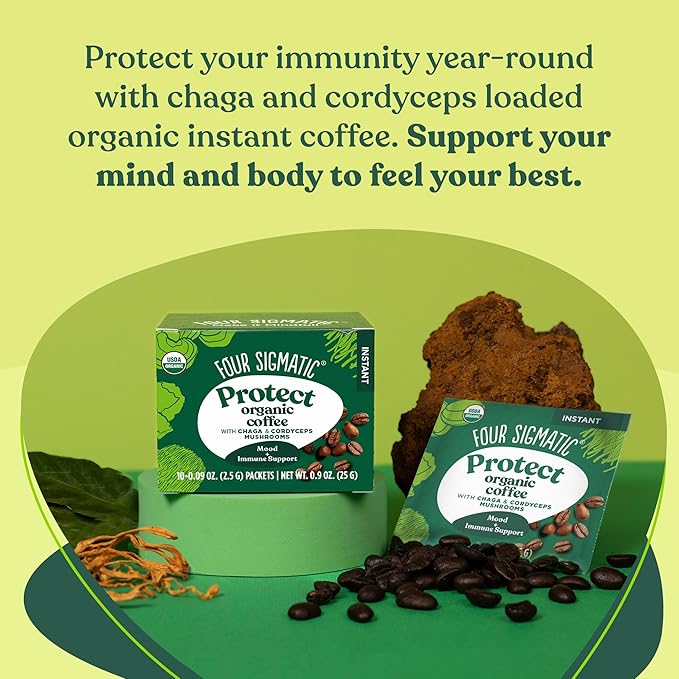 Organic Instant Coffee Powder by Four Sigmatic | Arabica Instant Coffee Singles with Cordyceps