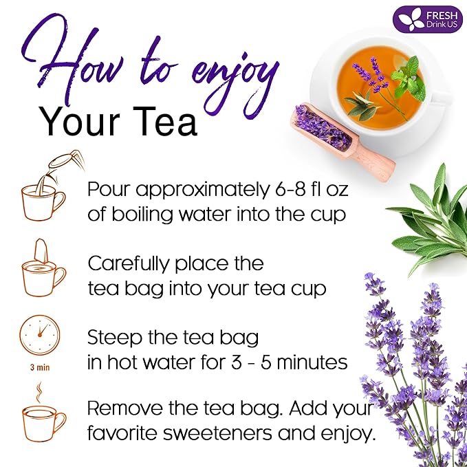 FreshDrinkUS, Premium 35 Tea Bags Lavender Mint Tea, 100% Natural, Blend of Lavender, Peppermint