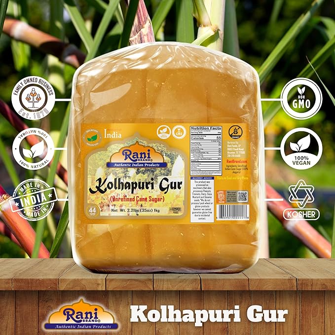 Rani Kolhapuri Gur (Jaggery) 35oz (2.2bs) 1kg ~ Unrefined Cane Sugar, No Color added, Gluten