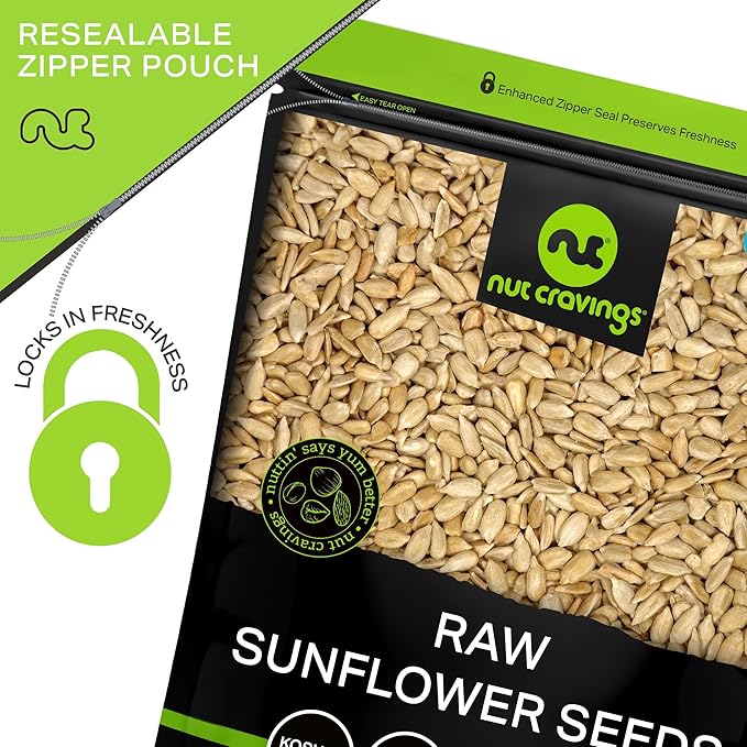 NUT CRAVINGS - Raw Sunflower Seeds Kernels to eat, Unsalted, Shelled Hulled, (16oz - 1 LB) Bulk
