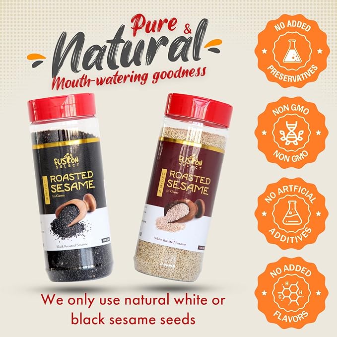 Fusion Select Roasted White Sesame Seeds - Natural Toasted Sesame Seeds - Crispy, Crunchy, Nutty
