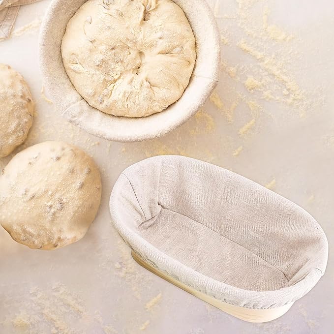 Sourdough Bread Baking Supplies, 2 Pack Banneton Bread Proofing Basket 10 inch Round & 10 inch Oval
