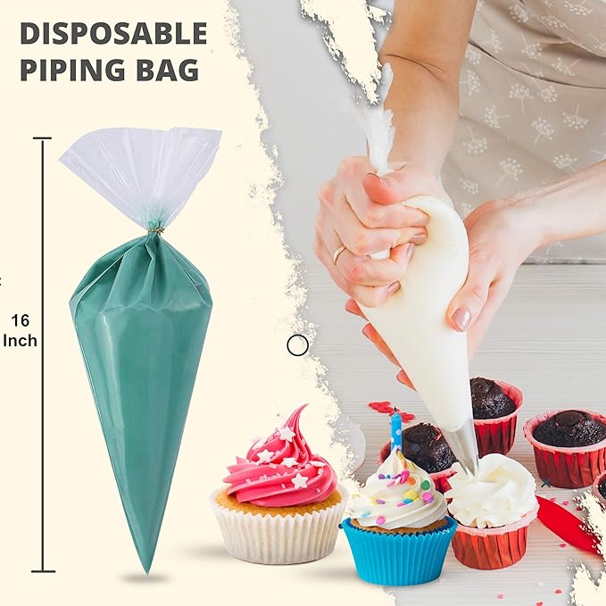 Riccle Disposable Piping Bags 16 Inch - 100 Textured Anti Burst Pastry Bags - Icing Piping Bags for