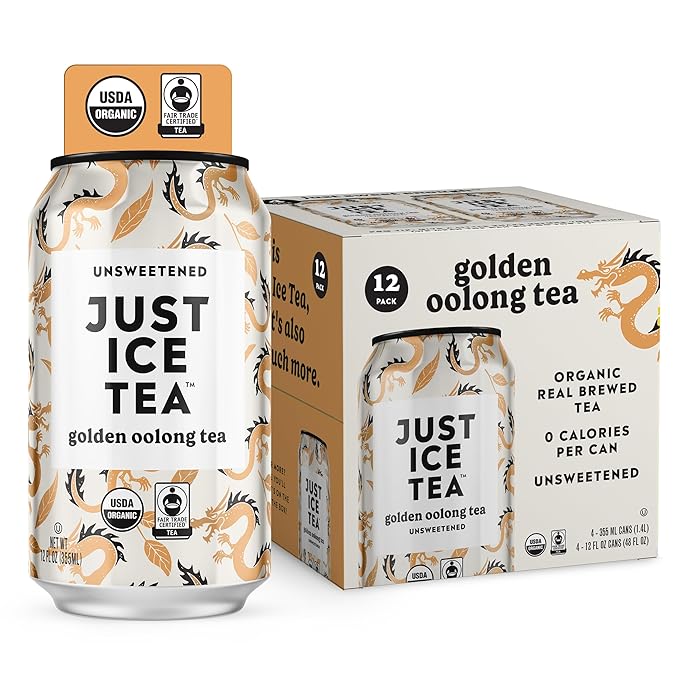 Just Ice Tea, Golden Oolong Iced Tea, 12-Pack (12oz Cans), Green Tea, USDA Certified Organic, Real
