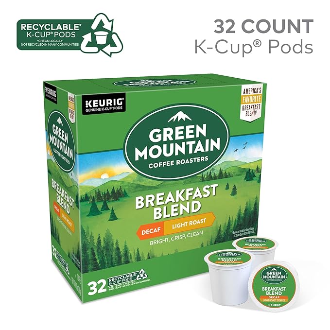 Green Mountain Coffee Roasters Decaf Breakfast Blend , Single-Serve Keurig K-Cup Pods, Light Roast