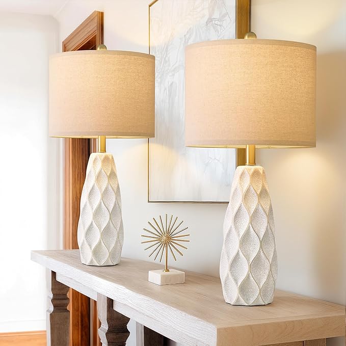 27.5" Ceramic Table Lamps for Living Room Bedroom Lamps Set of 2 Modern Boho Bedside Lamps Night