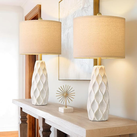 27.5" Ceramic Table Lamps for Living Room Bedroom Lamps Set of 2 Modern Boho Bedside Lamps Night