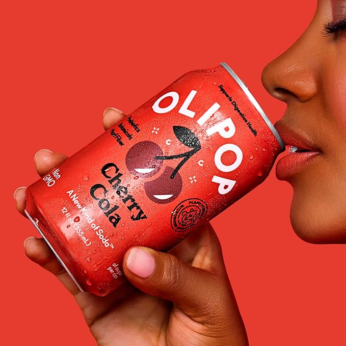 OLIPOP Prebiotic Soda Pop, Cherry Cola, Pantry Pack Packed with Prebiotics, Fiber, and Botanicals