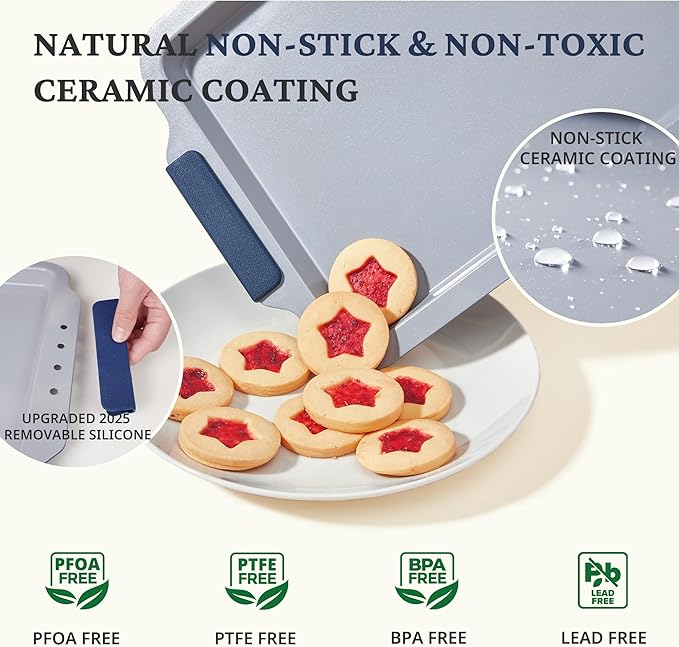 BRONYPRO Non Stick Ceramic Baking Sheet Pan Set of 3, Natural Non Toxic Cookie Sheets for Baking