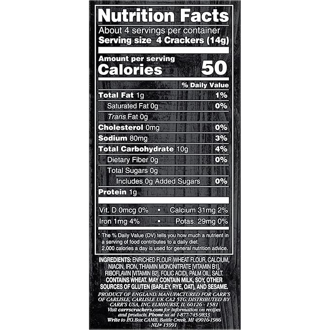 Carr's Table Water Crackers, Original, 2.2oz (24 Count)