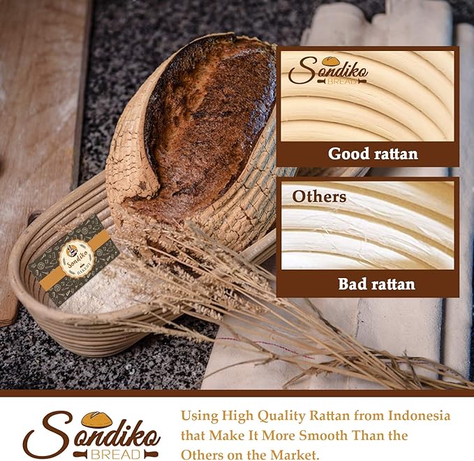 Sondiko Oval Sourdough Proofing Basket 2 Pack, Handmade Sourdough Bread Baking Supplies, Banneton