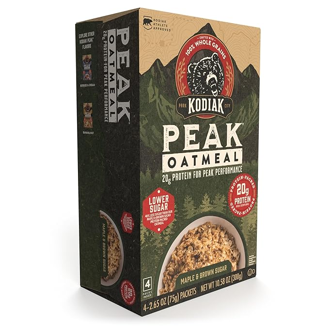 Kodiak Cakes Peak Instant Oatmeal Packets, Maple Brown Sugar, High Protein,100% Whole Grains, 6 box