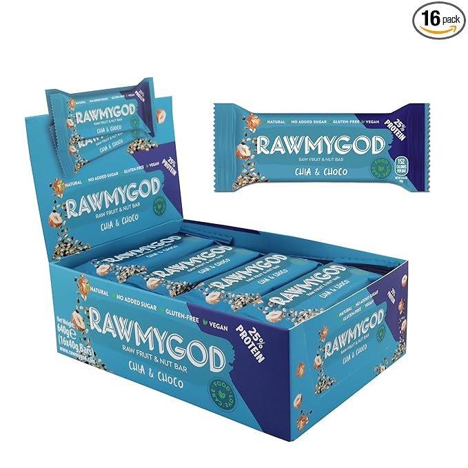 RAWMYGOD Fruit and Nut Bars, Good Source of Protein (10g, 25% protein content), Gluten Free, Vegan