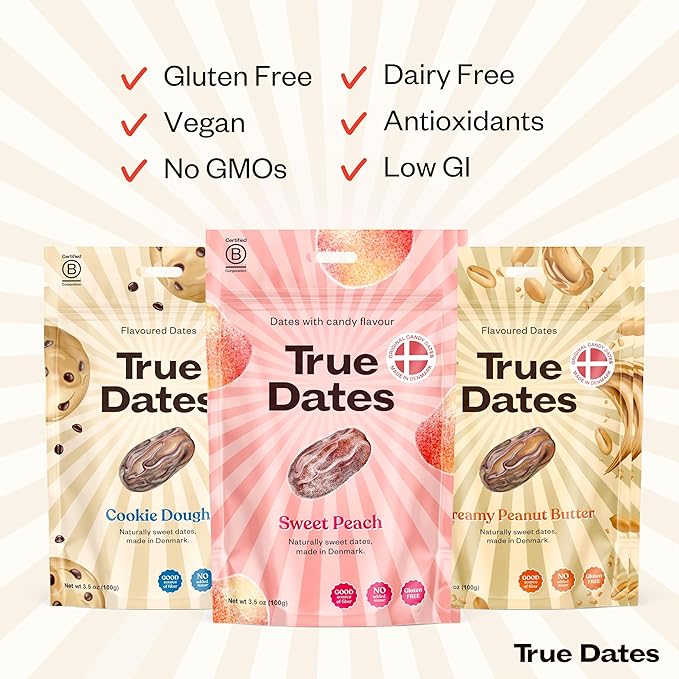 True Dates, Sweet Flavor Variety, 3-3.5 Ounce Bags (Creamy Peanut Butter, Cookie Dough, Sweet