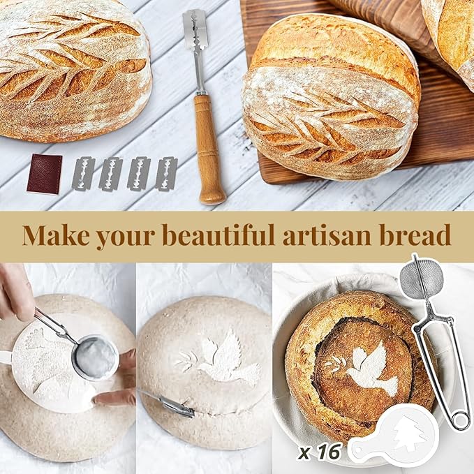 Sourdough Starter Kit, Sourdough Bread Baking Supplies with 2 Pcs 10" Oval Banneton Bread Proofing