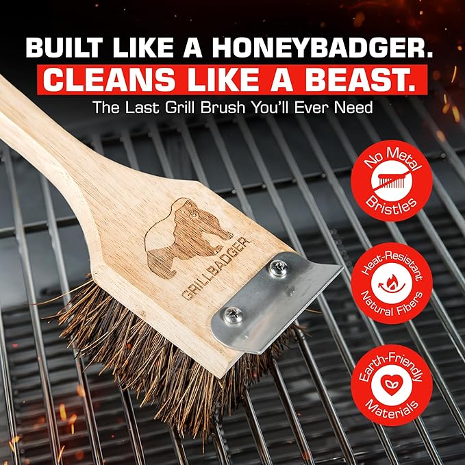 Natural Grill Brush Non Metal Bristles - Durable Non Metal Grill Brush Outdoor Grills Wooden Handle