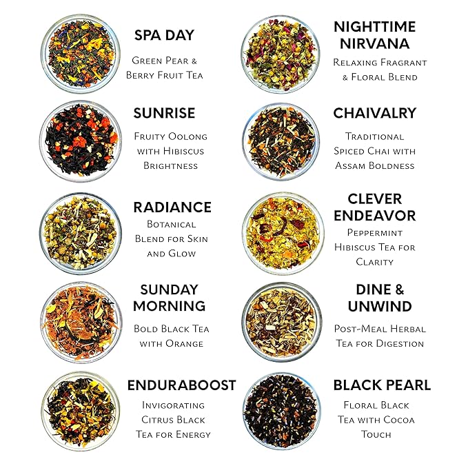 Pure And Easy Tea, Premium Loose Leaf Tea Sampler Set, 30-Count Variety Pack with 10 Herbal &