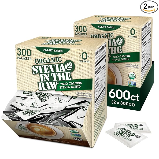 Stevia In The Raw Organic Stevia Sweetener Packets, 300 Ct Box, 2 Pack, Zero Calorie Stevia Sugar