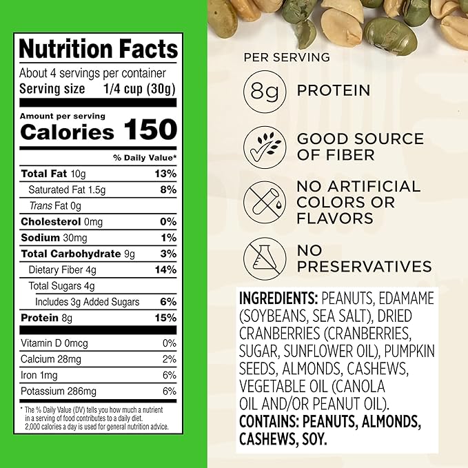 Snak Club Protein Power Snack Mix with Peanuts, Roasted Edamame, Dried Cranberries, Pumpkin Seeds