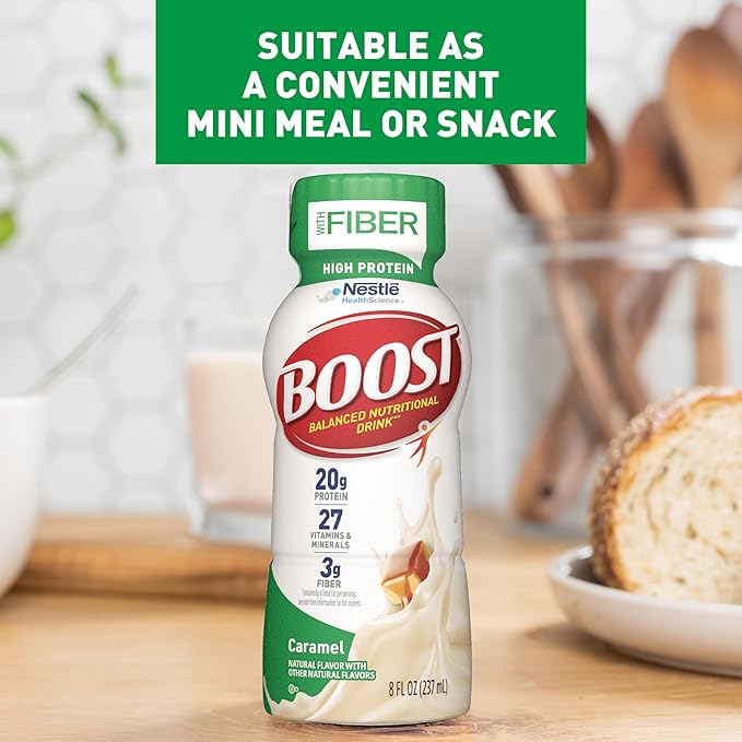 BOOST High Protein with Fiber Ready to Drink Complete Nutritional Drink, Caramel, 8 fl oz Bottle