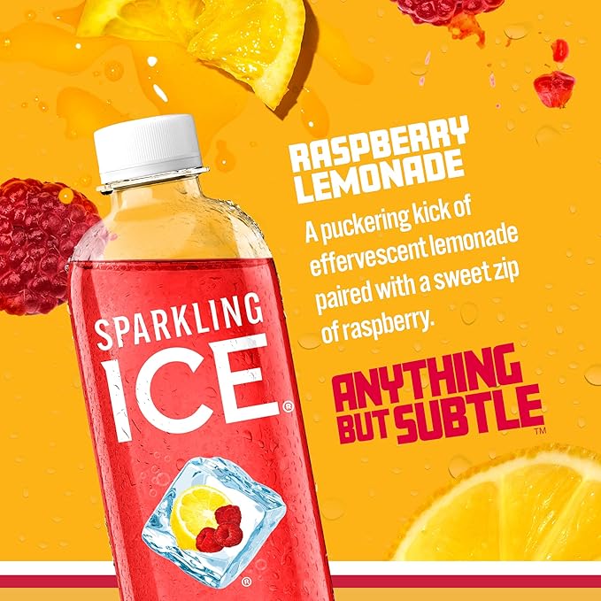 Sparkling Ice, Raspberry Lemonade Sparkling Water, Zero Sugar Flavored Water, with Vitamins and