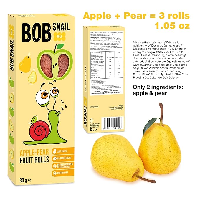 BOB SNAIL Healthy Organic Fruit Snacks for Kids and Adults ??30 Organic Fruit Leather Snacks with
