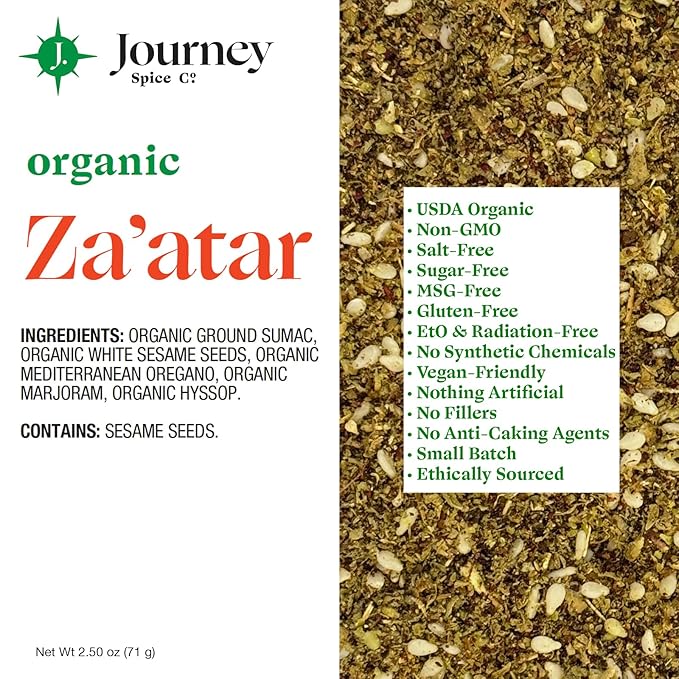 Organic Za'atar Spice Seasoning by Journey Spice Co. | Salt-Free, Sugar-Free, Non-GMO | Gourmet