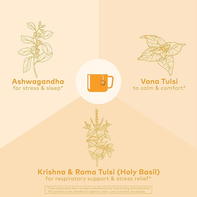 ORGANIC INDIA Calming Tulsi Ashwagandha Herbal Tea - Holy Basil Tea with Ashwagandha Root, Supports
