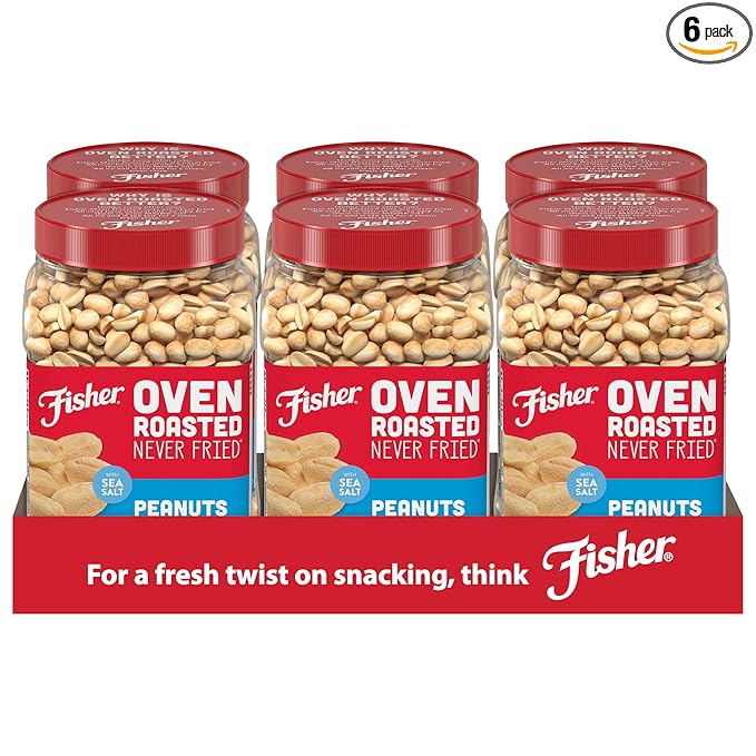 Fisher Oven Roasted Never Fried Peanuts, 24 Ounces (Pack of 6), Snacks for Adults, Made With Sea