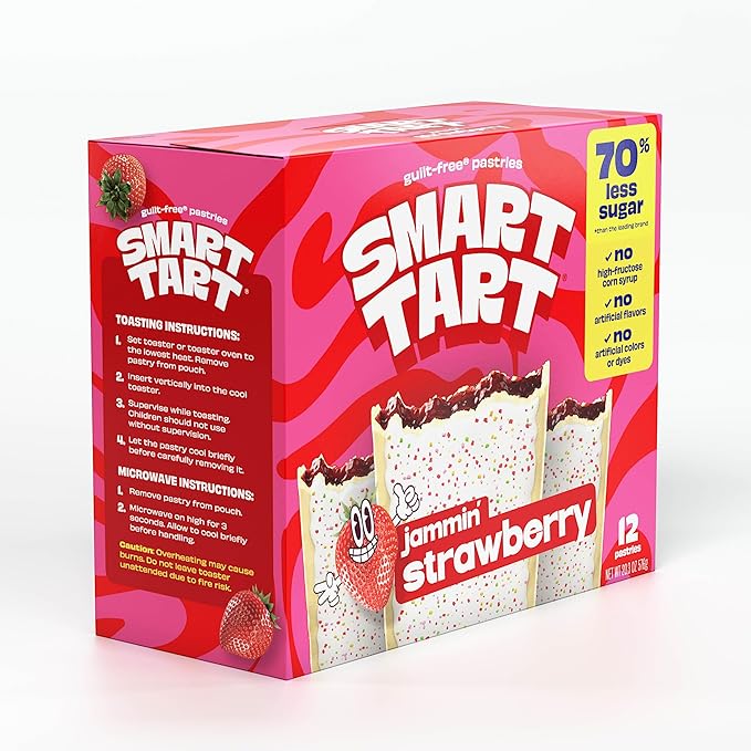 Smart Tart Toaster Pastries Frosted Strawberry - Low Sugar Snacks, Healthy Breakfast Pastry, On the