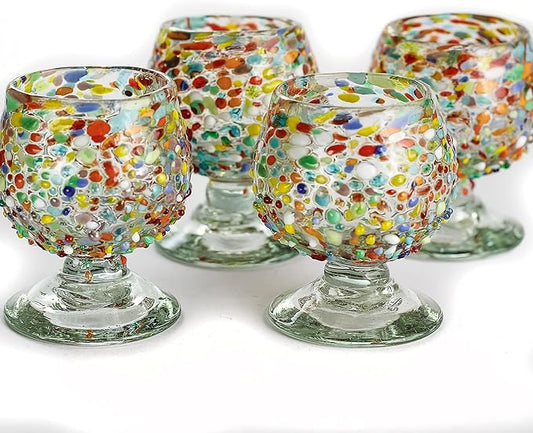 Authentic Mexican Tequila Hand Blown Shot Glasses - Set of 4-2 oz - Mini Glass Snifters - Heavy