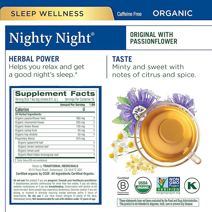 Traditional Medicinals Organic Herbal Tea Variety Pack for Stress and Sleep Support, 6 Flavors