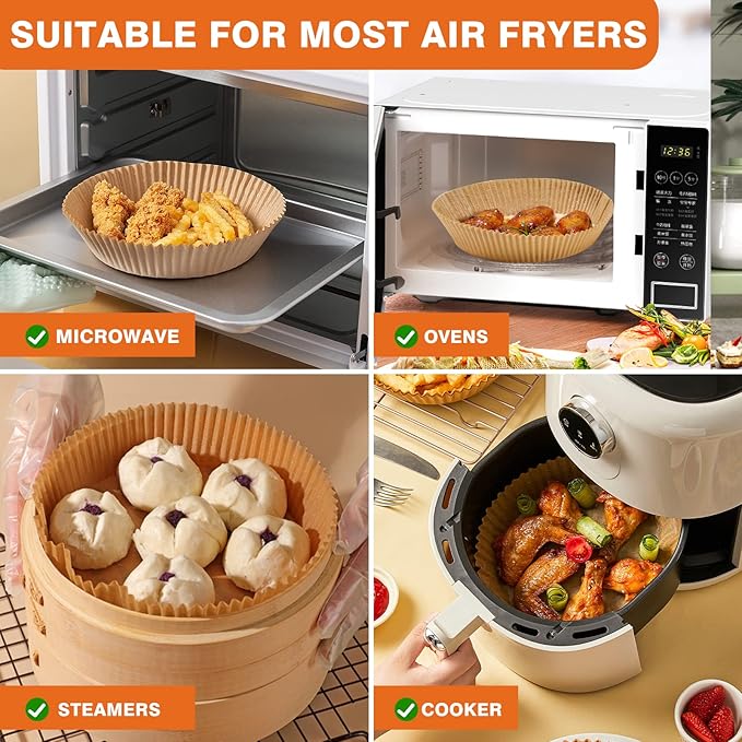 Air Fryer Paper Liners Disposable: 125PCS Non-Stick Air Fryer Parchment Paper, Food Grade Baking