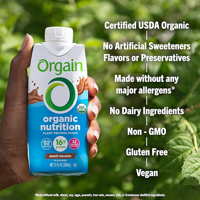 Orgain Organic Nutritional Vegan Protein Shake, Smooth Chocolate - 16g Plant Based Protein, Meal