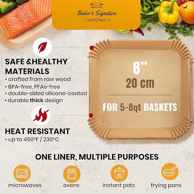 Air Fryer Paper Liners, 125Pcs Air Fryer Disposable Liners, Non-Stick and Oil Proof for Easy