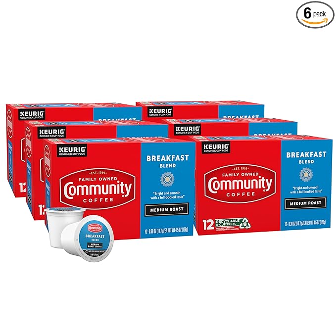 Community Coffee Breakfast Blend 72 Count Coffee Pods, Medium Roast, Compatible with Keurig 2.0