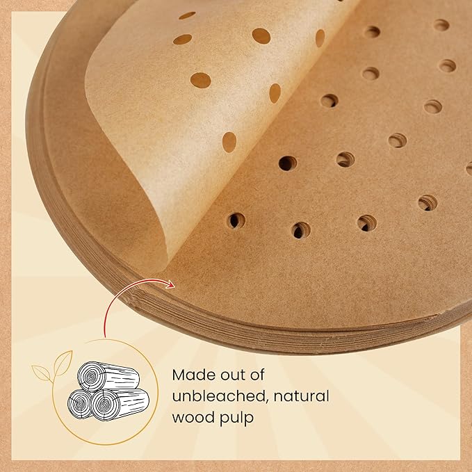 9??Steamer Paper, Air Fryer Round Parchment Paper Liners ??220pcs Unbleached Bamboo Steamer Liners