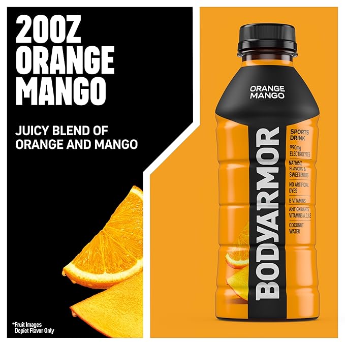 BODYARMOR Sports Drink Sports Beverage, Orange Mango, Coconut Water Hydration, Natural Flavors With