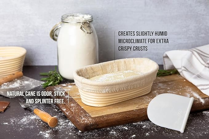 Kook Banneton Bread Proofing Set, Artisan Sourdough Bread Making Kit, 9.8 Inch Rattan Baskets and