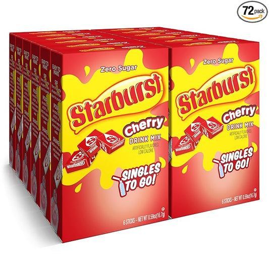 Starburst Singles To Go Powdered Drink Mix & Just Add Water -12 Boxes with 6 Packets Each 72 Total