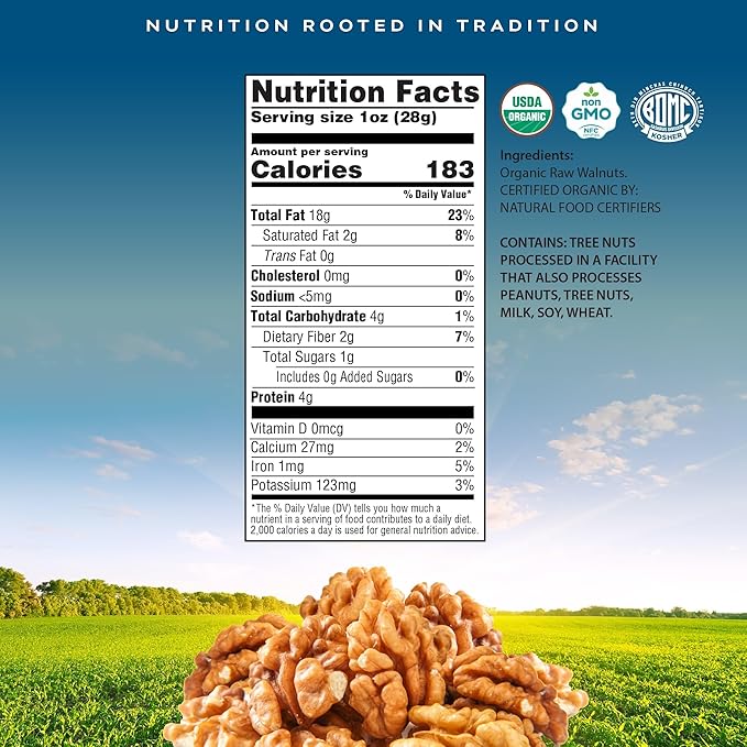 CROP BY POP - Organic Raw Walnuts Halves & Pieces (16 Oz - 1 LB) Packed Fresh in Resealable Bag