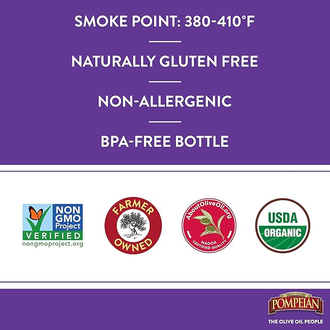 Pompeian USDA Organic Smooth Extra Virgin Olive Oil, Contains Polyphenols, First Cold Pressed, 16
