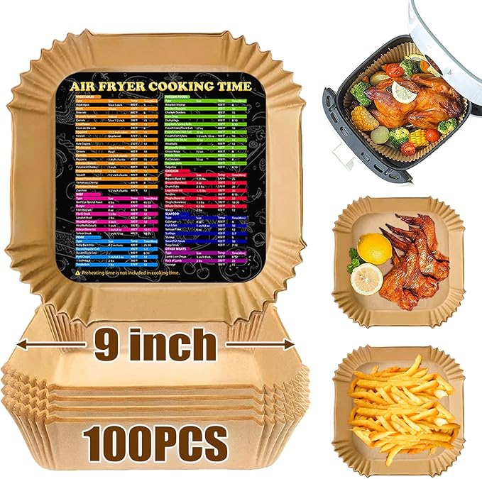 Air Fryer Disposable Paper Liners Square, 9 Inch Air Fryer Liner, Non-stick Parchment Paper Pads
